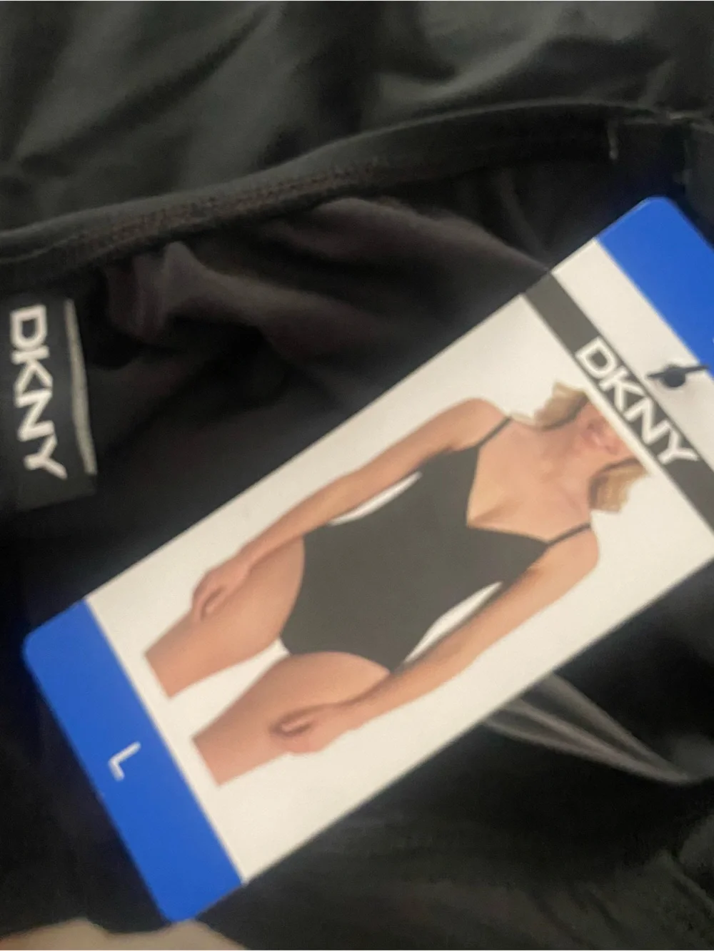 NWT DKNY BLACK ONE PIECE SWIMSUIT TUMMY CONTROL ADJUSTABLE STRAPS SIZE LARGE - Picture 5 of 5